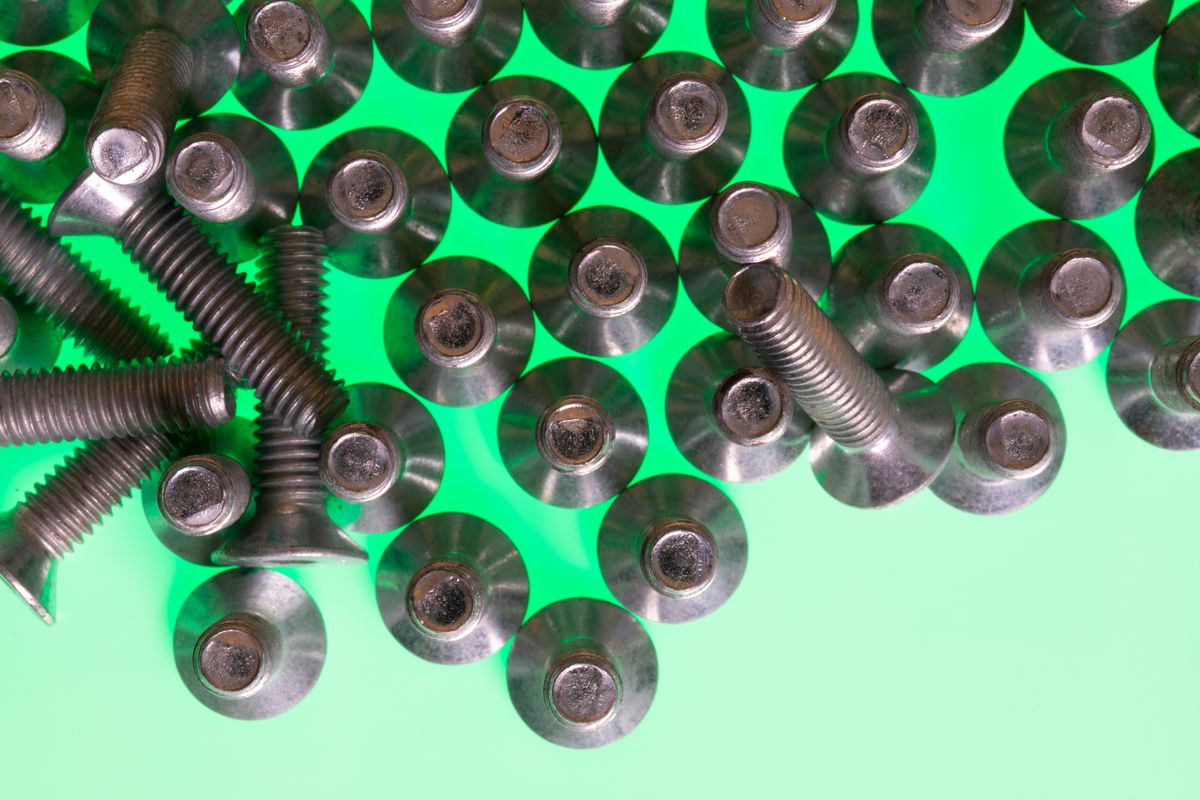 Close up of assorted industrial fasteners