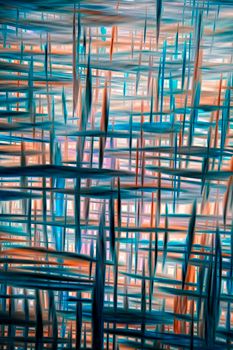 Energetic abstract artwork with intersecting geometric lines and vibrant colors, creating a modern urban aesthetic.