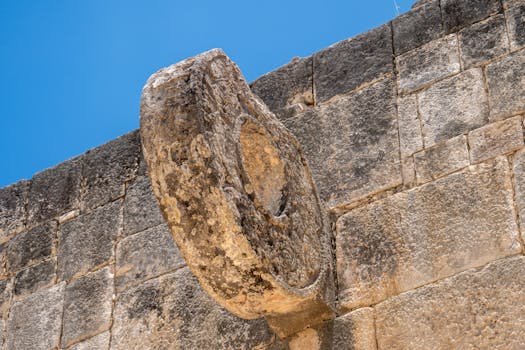 Close-up of a stone ring on a wall at Chichén-Itzá, showcasing ancient Mayan architecture.