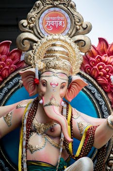 Colorful Ganesh idol during Ganesh Chaturthi festival in Mumbai, India.