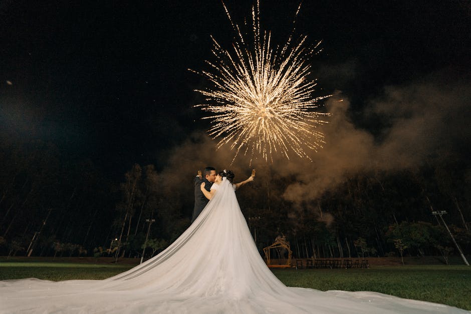 Fireworks above a loving couple