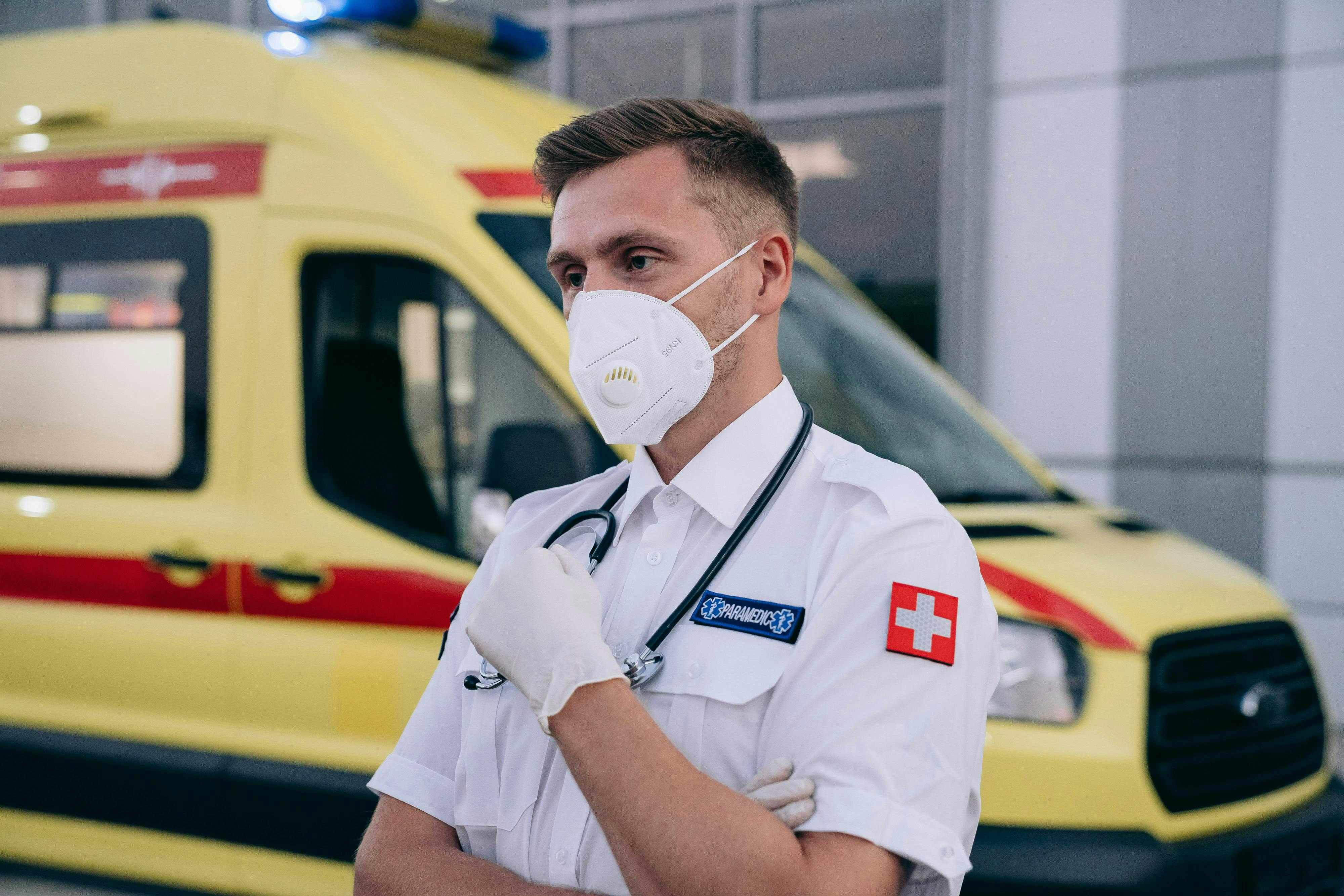 portrait of paramedic in mask