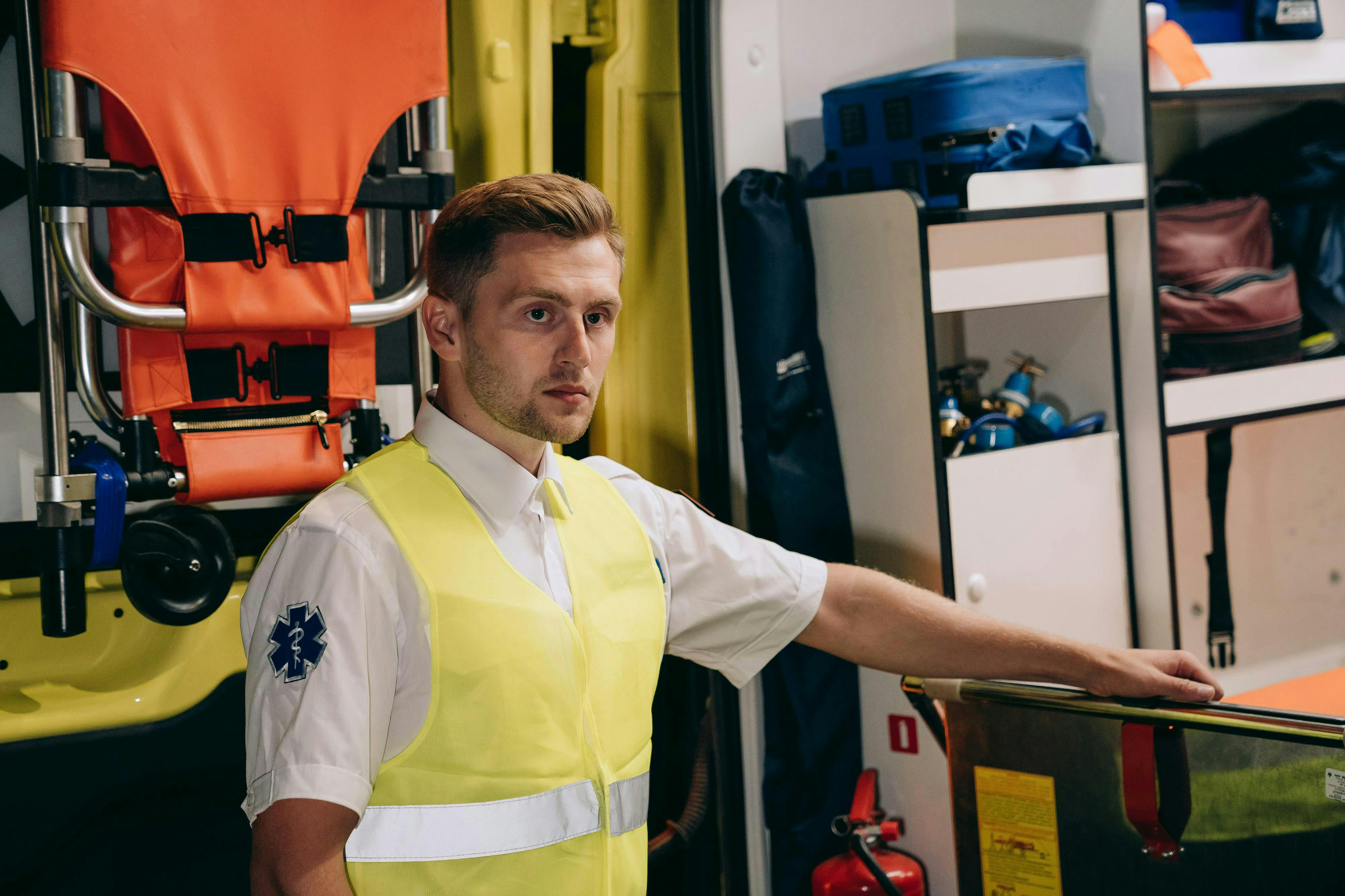 paramedic in shirt and reflective vest