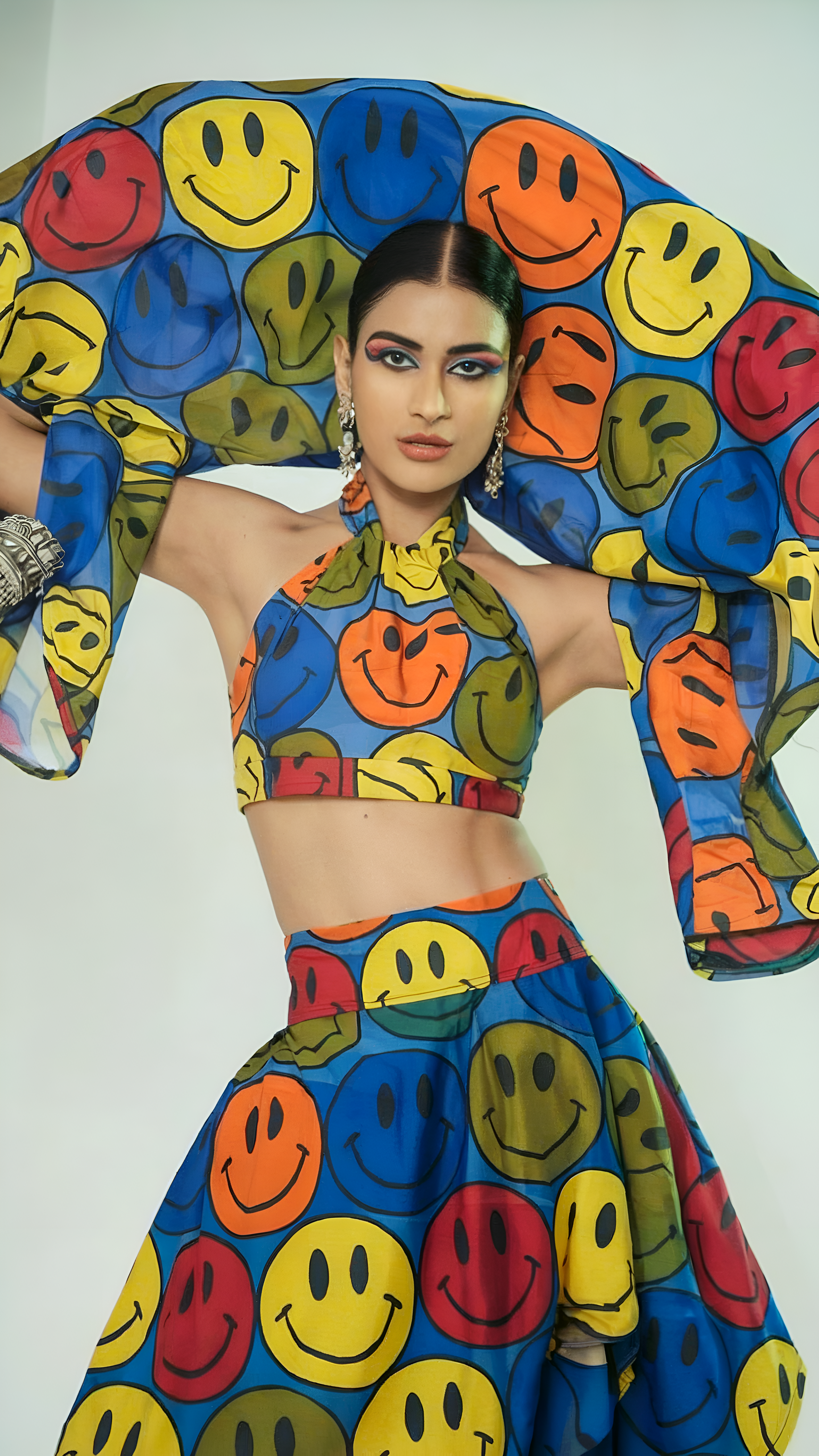 Woman in Top, Skirt and with Shawl with Emojis · Free Stock Photo