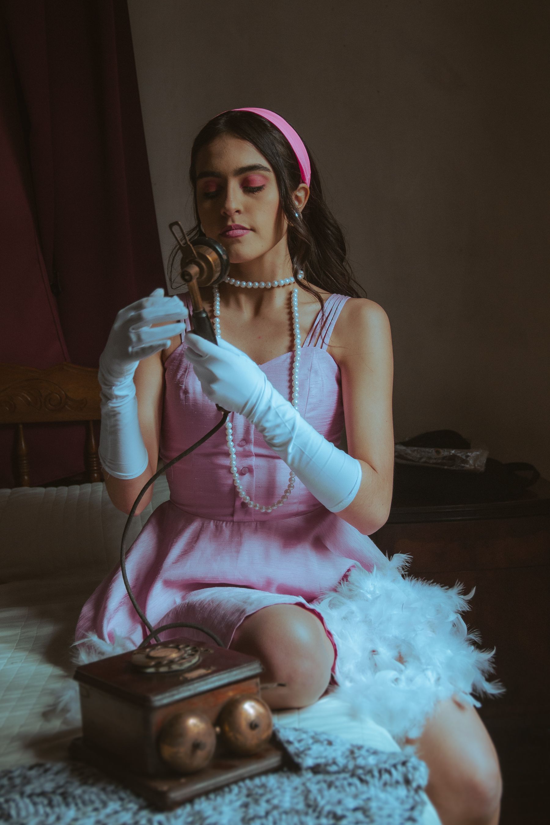 pink dress white gloves Pink strapless dress for debutante ball during prom season
