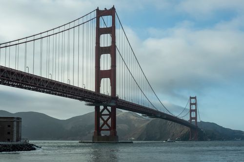 Free Stunning view of the iconic Golden Gate Bridge in San Francisco on a cloudy day. Stock Photo