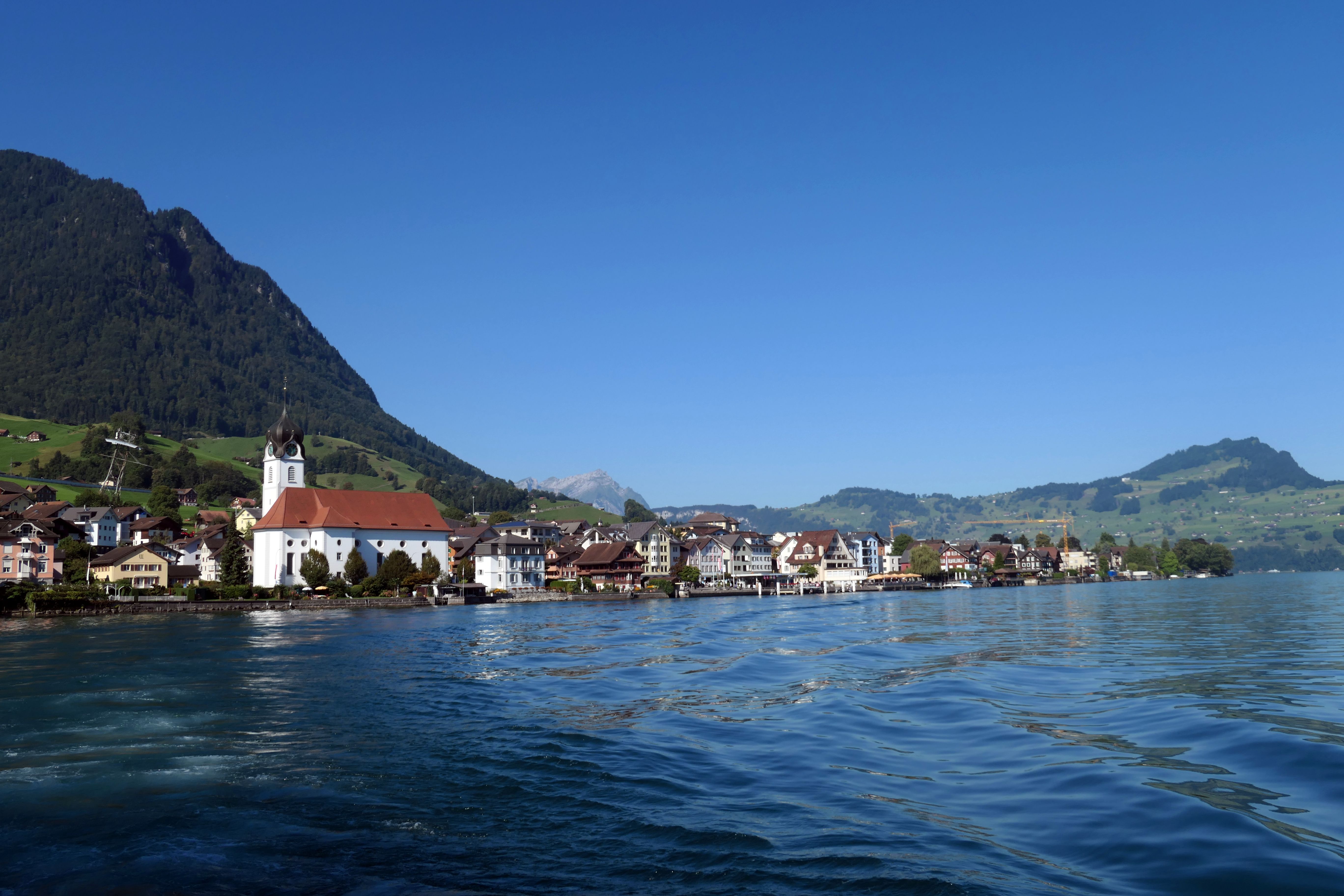 A comfortable SBB train traveling between Zurich and Lucerne, Switzerland, illustrating easy intercity day trips.