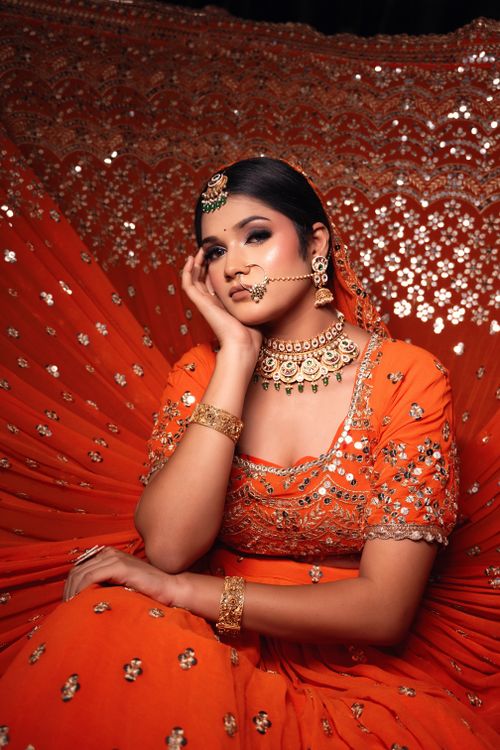 makeup for orange indian dress Orange Glittery Eye makeup look for beginners under200rs.|Orange Saree |