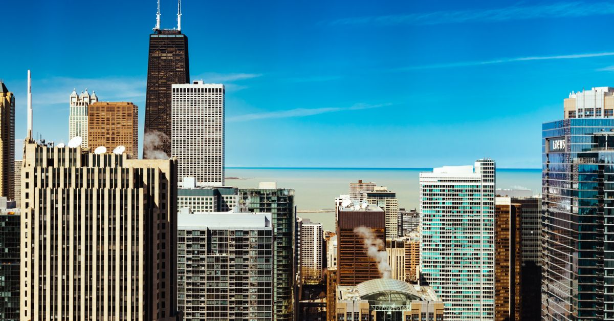 Stunning view of Chicago's skyline featuring modern skyscrapers under a clear blue sky.