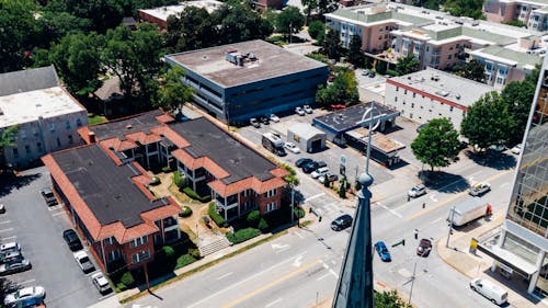 Aerial View Of Buildings Along The Road