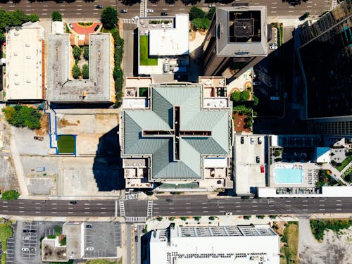 Free Aerial Photography Of Road Between Buildings Stock Photo