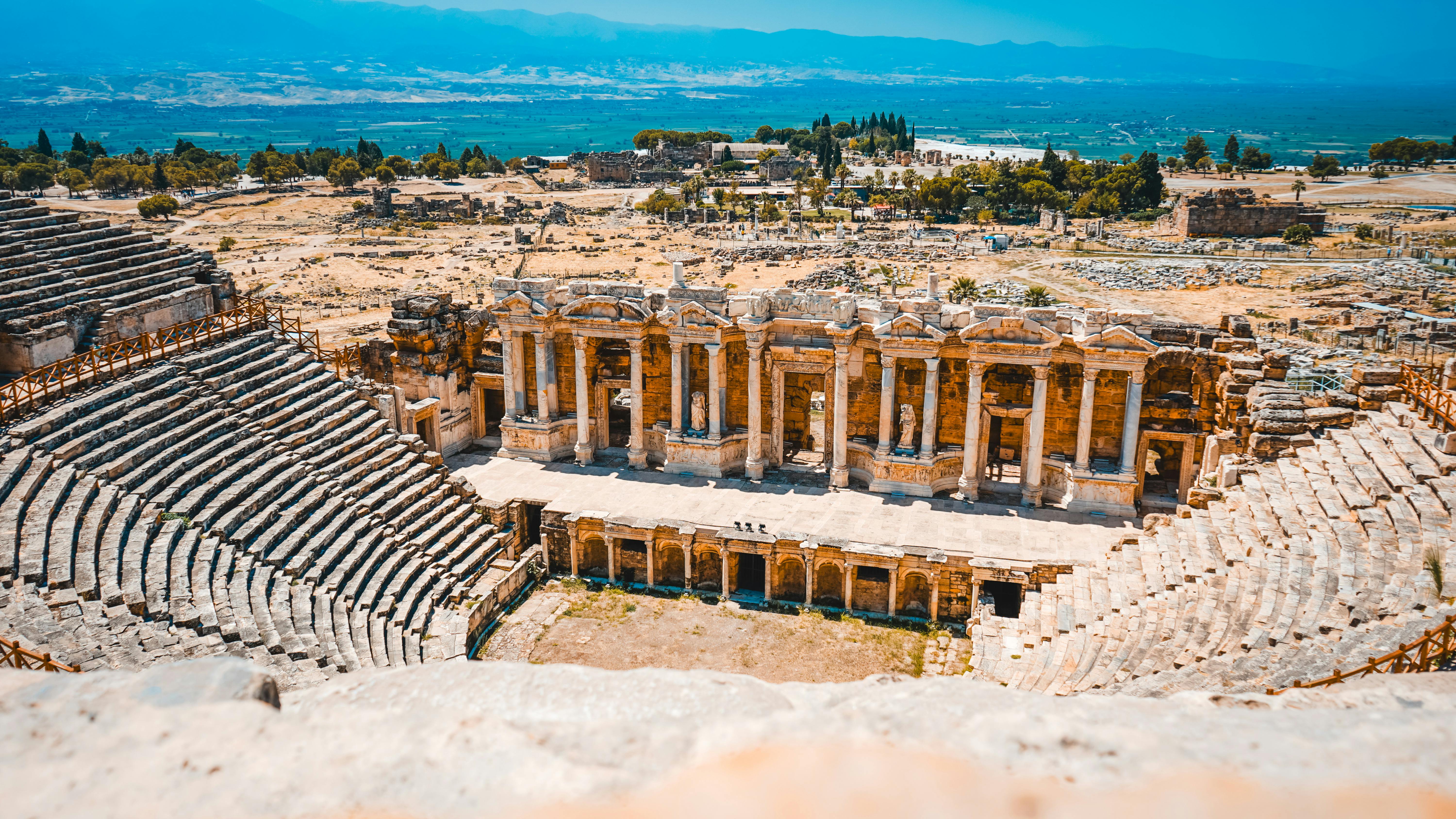 Free Explore the stunning ruins of the ancient Roman theatre in Pamukkale, Turkey. Stock Photo