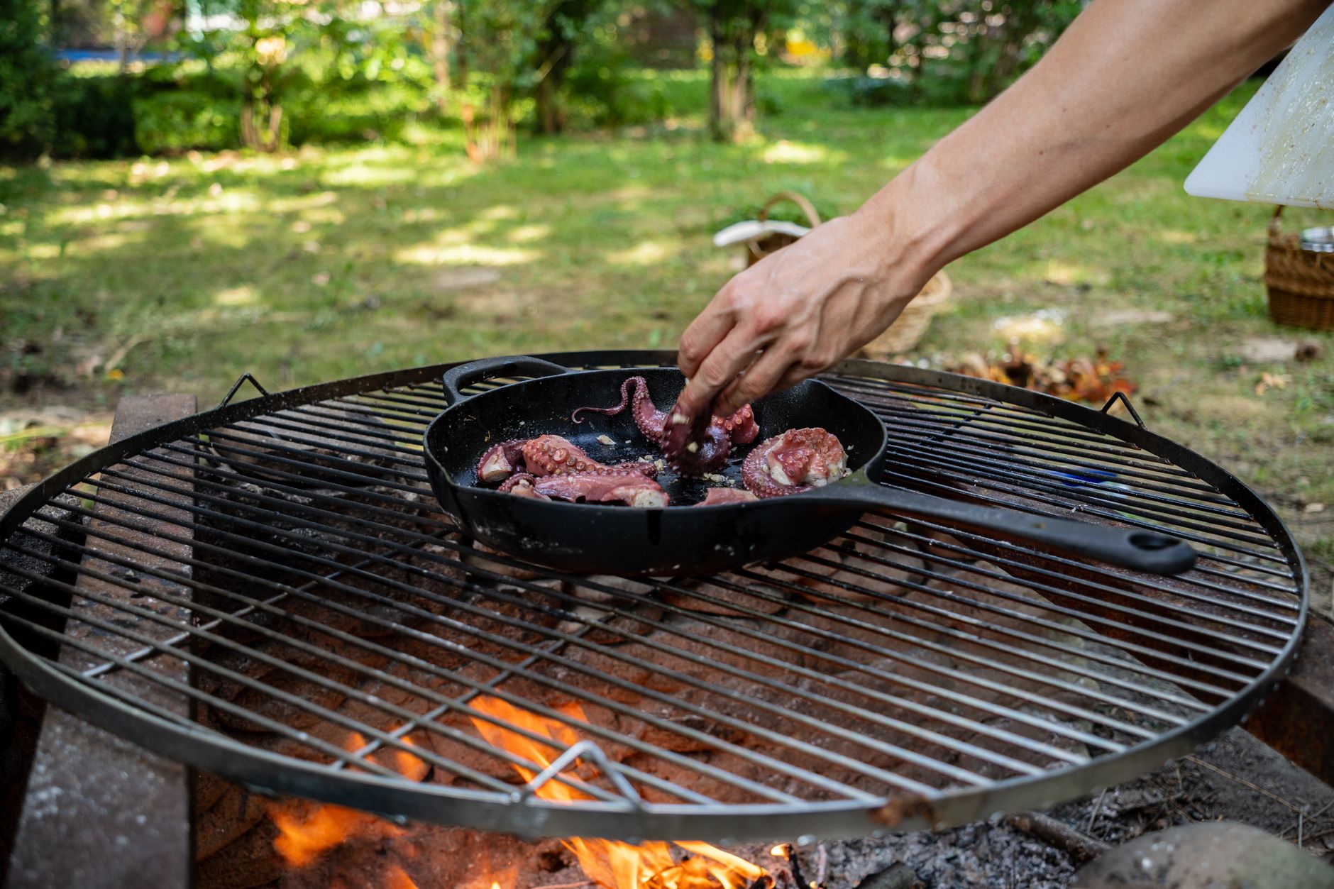 Close-up of shiny polished cast iron cooking surface