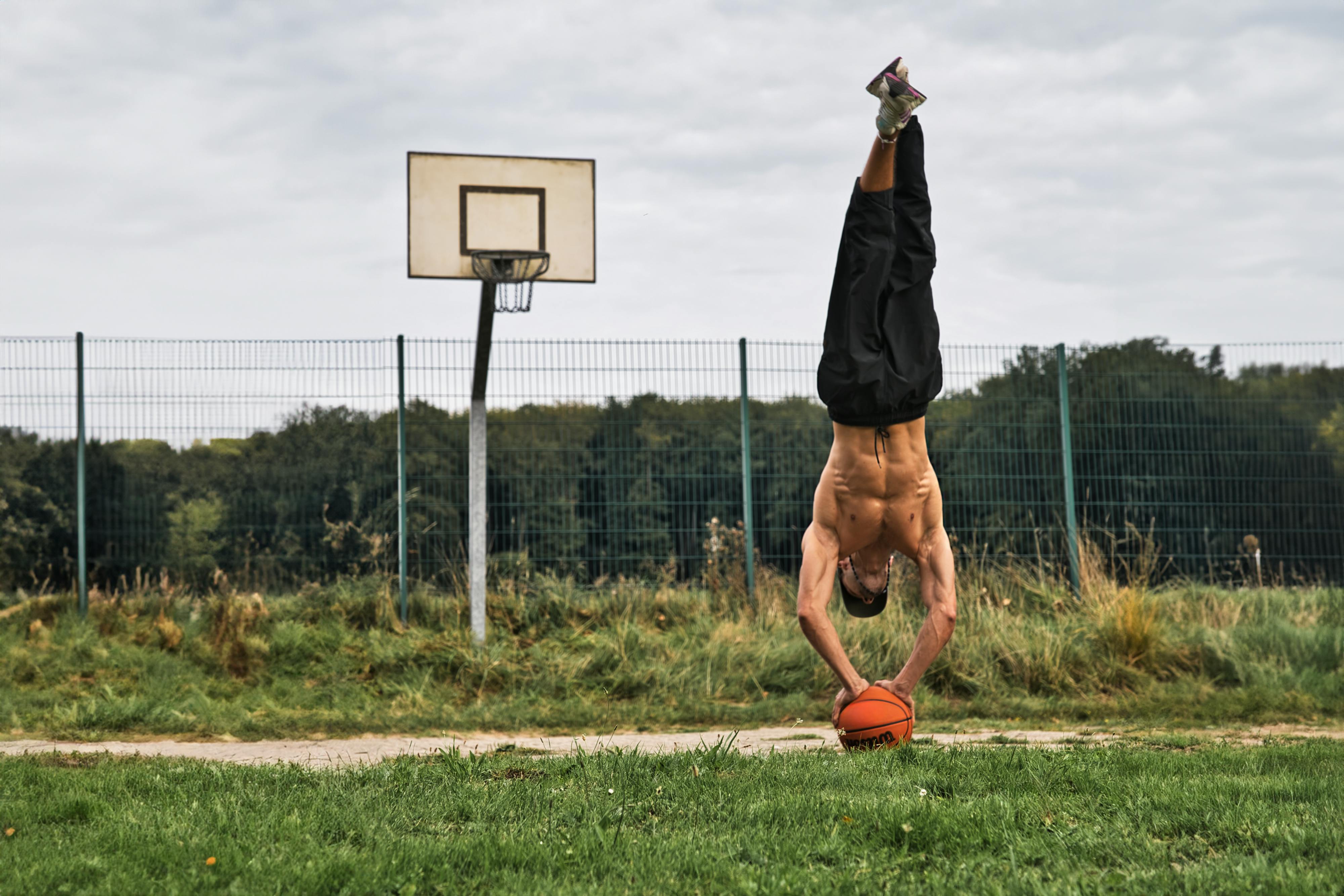 handstand on basketball