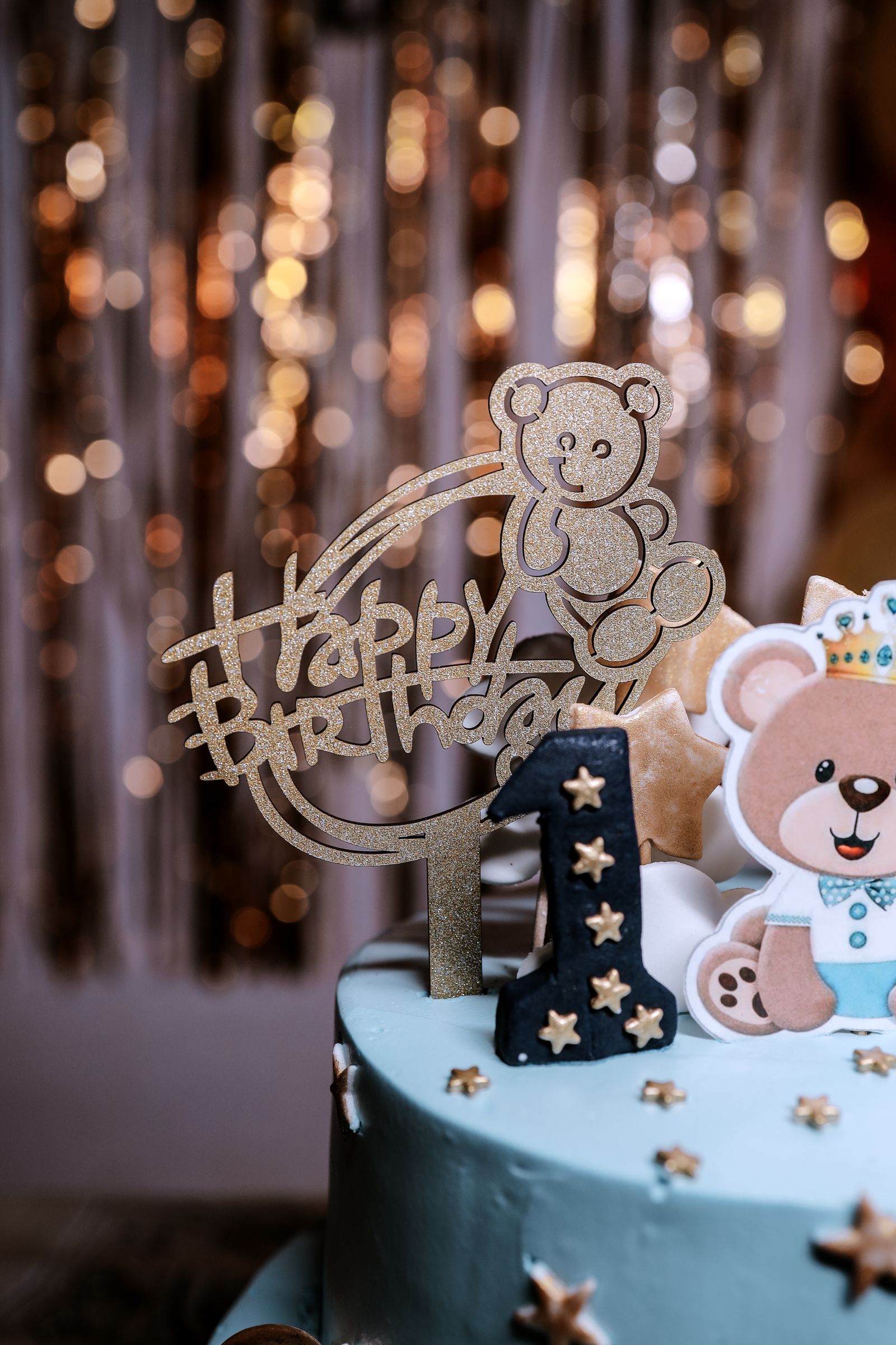 Blue Teddy Bear Birthday Cake with Decorations · Free Stock Photo