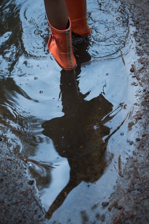 Person Standing on Puddle