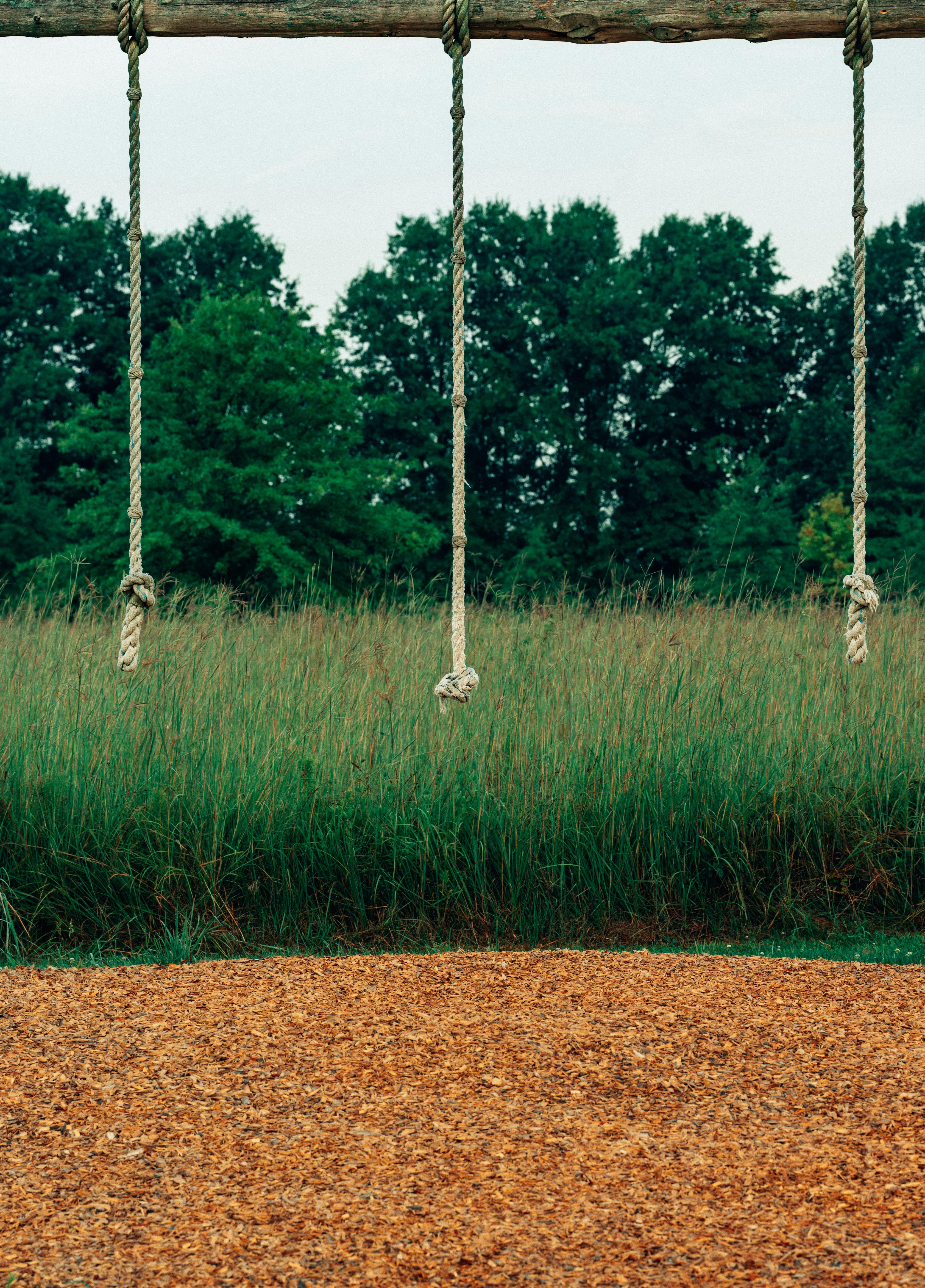 a swing set with two ropes hanging from it