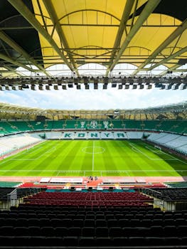 Explore the vastness of Konya Stadium with this empty yet striking panoramic view.