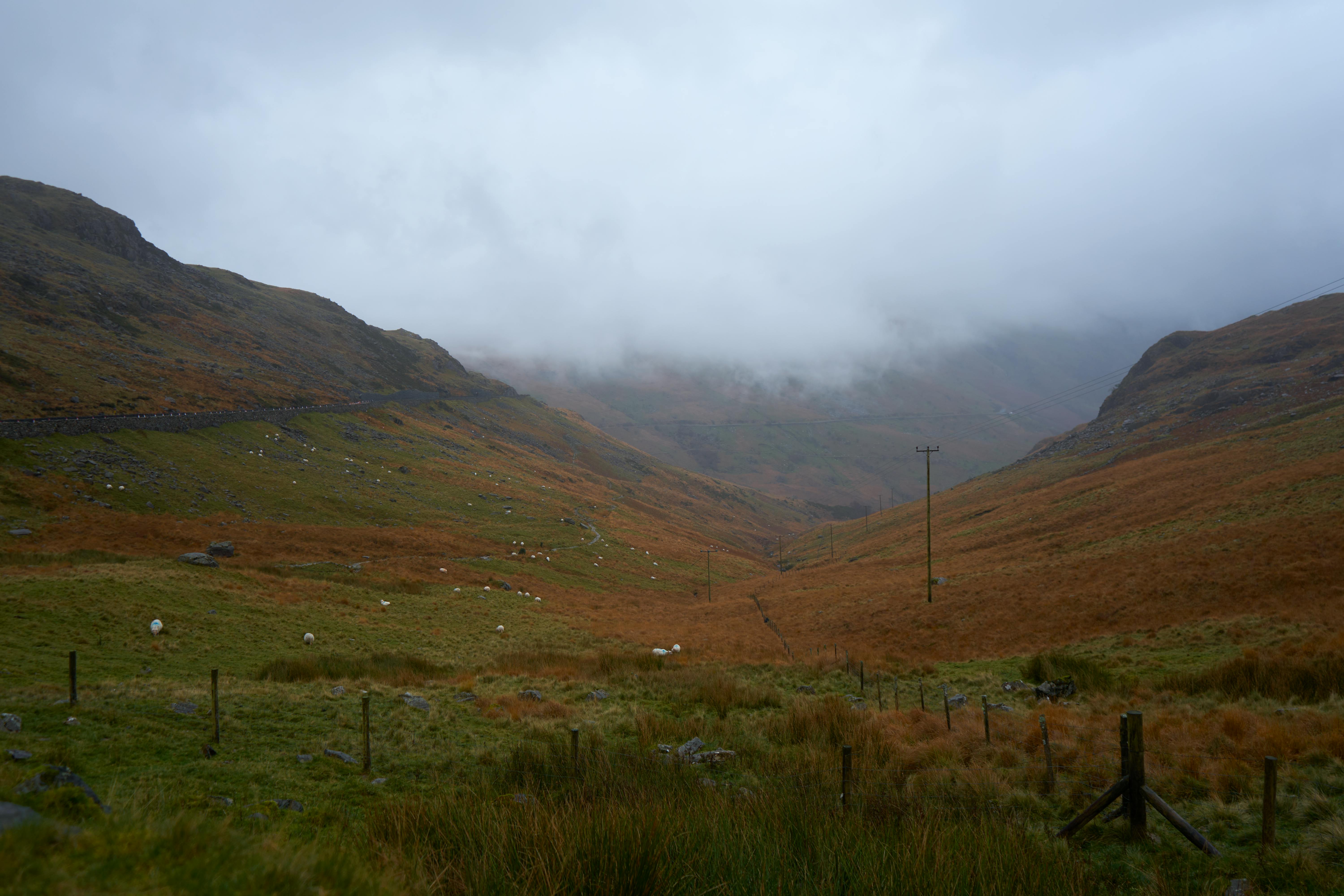 view into a cloudy welsh valley