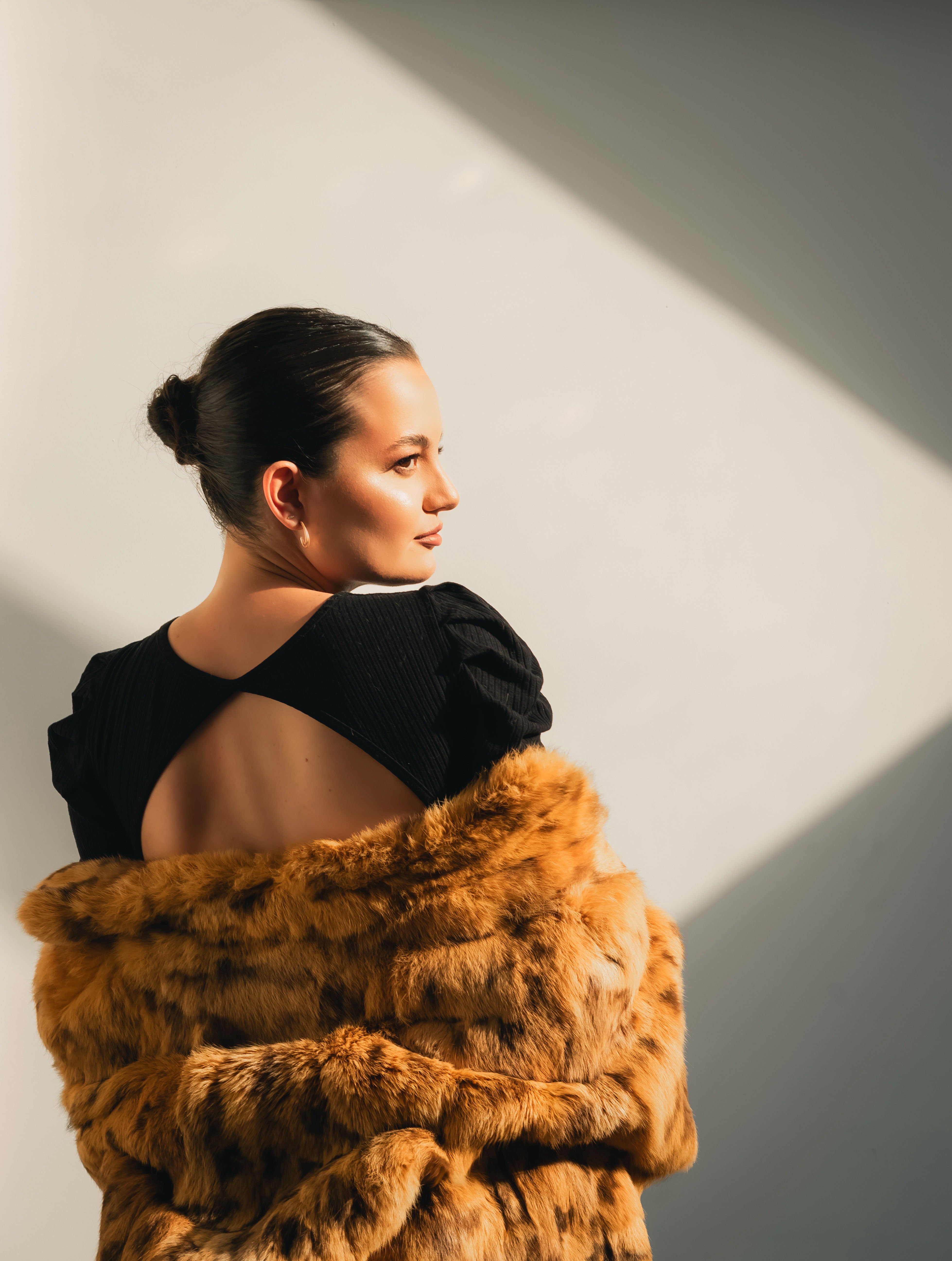 Model in a Fur Coat and a Black Dress · Free Stock Photo