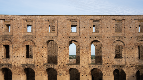 Free Historic stone wall of Borgholm Castle ruins on Öland island in Sweden, capturing ancient architecture. Stock Photo