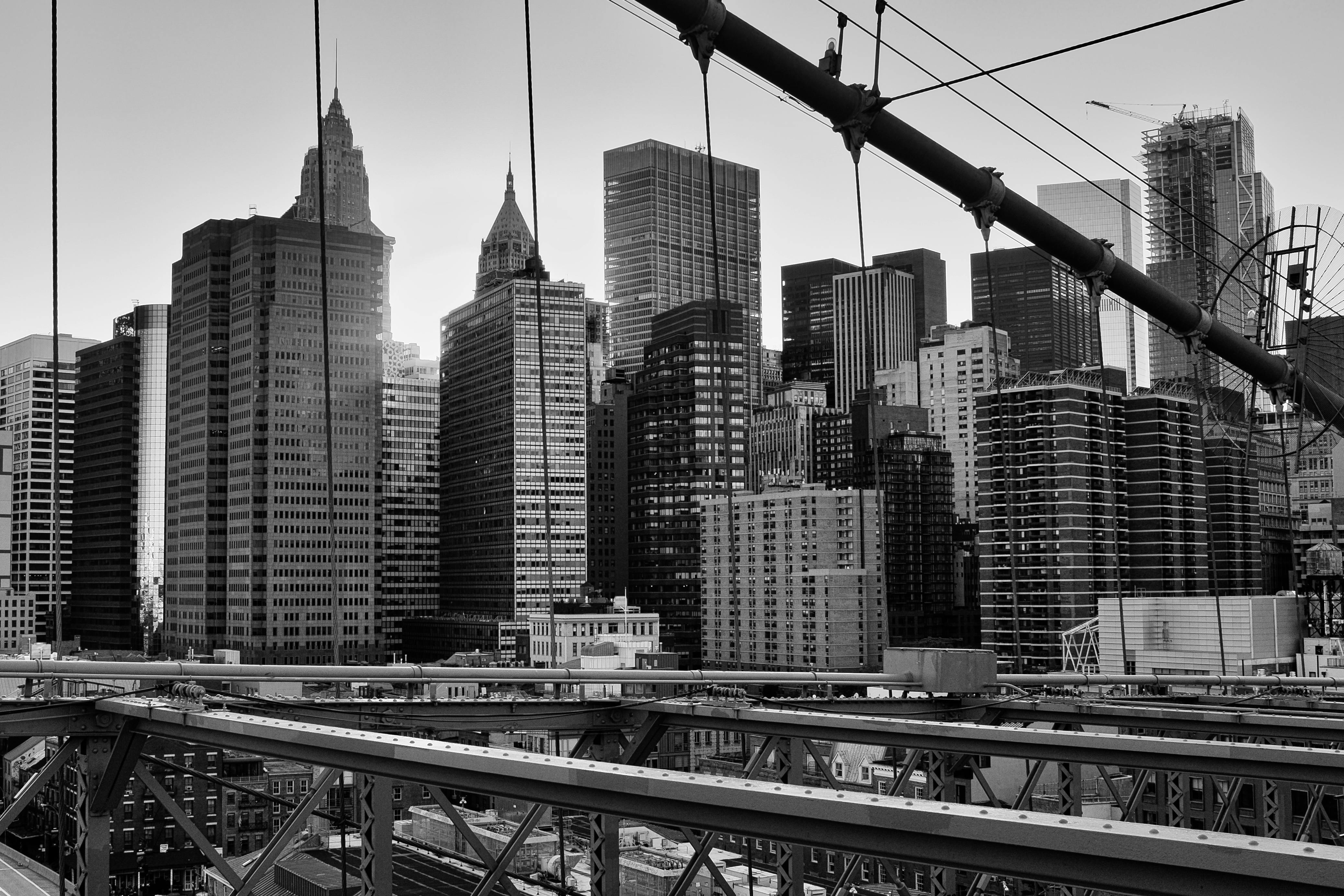 black and white photo of the brooklyn bridge