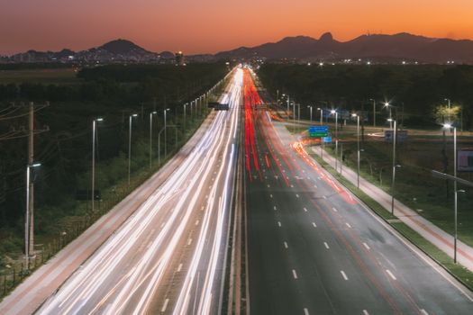 Long Exposure of Cars on the Street at Sunset