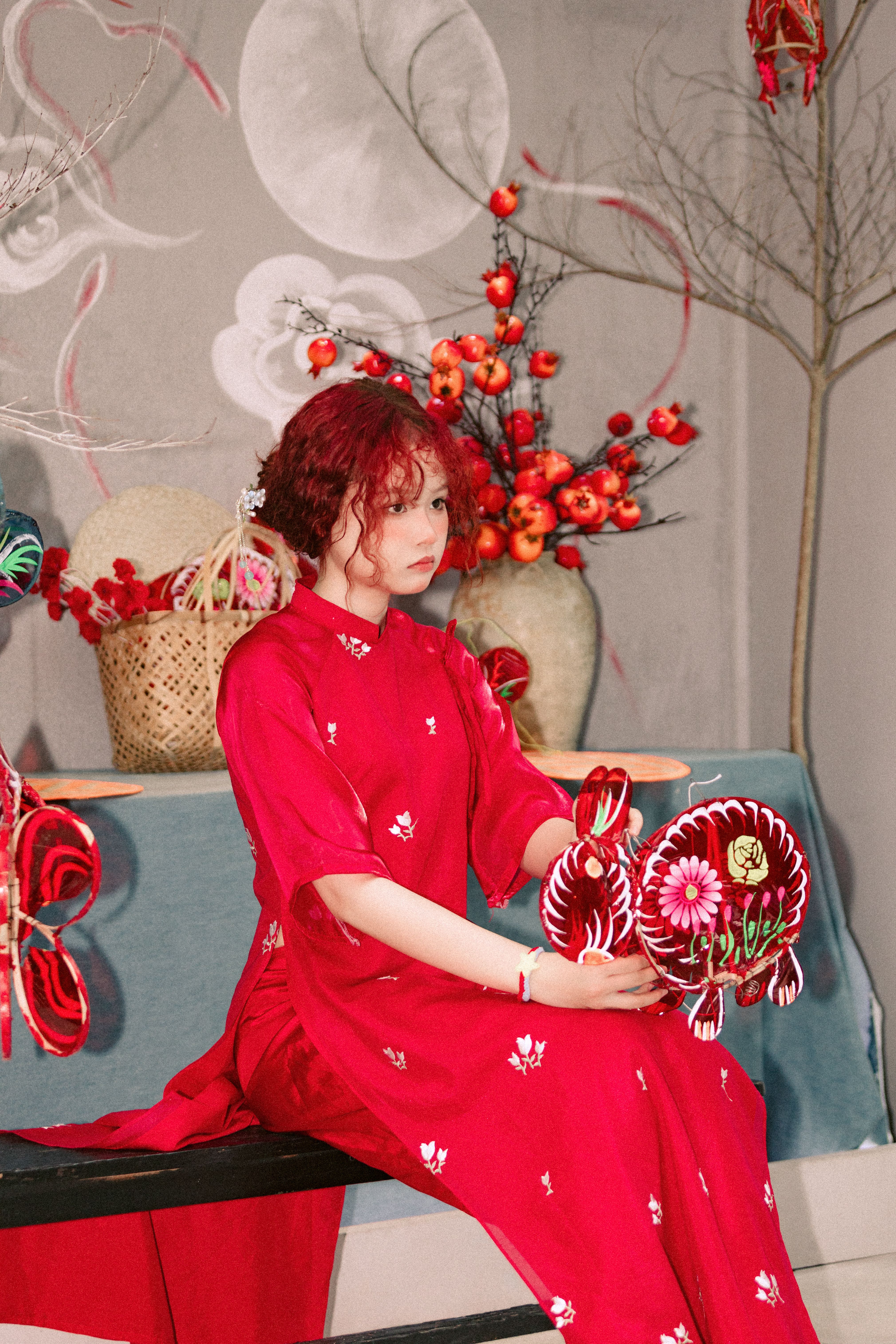 A woman in a red dress sitting on a bench · Free Stock Photo