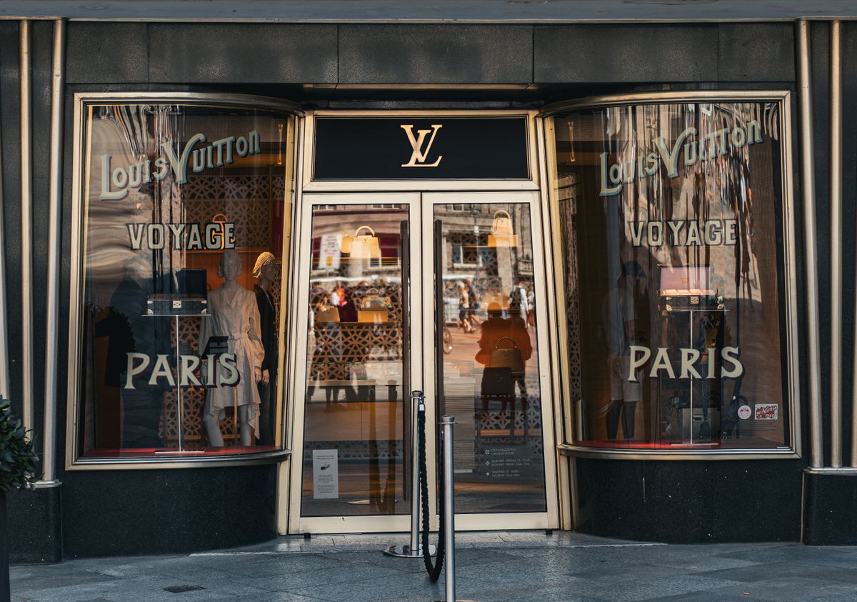 Elegant Louis Vuitton storefront in Cologne, Germany showcasing luxury fashion.