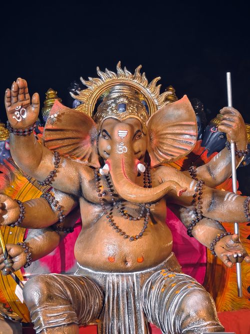 Free Intricate statue of Lord Ganesha at Ganesh Chaturthi festival in Andheri, Mumbai, India. Stock Photo