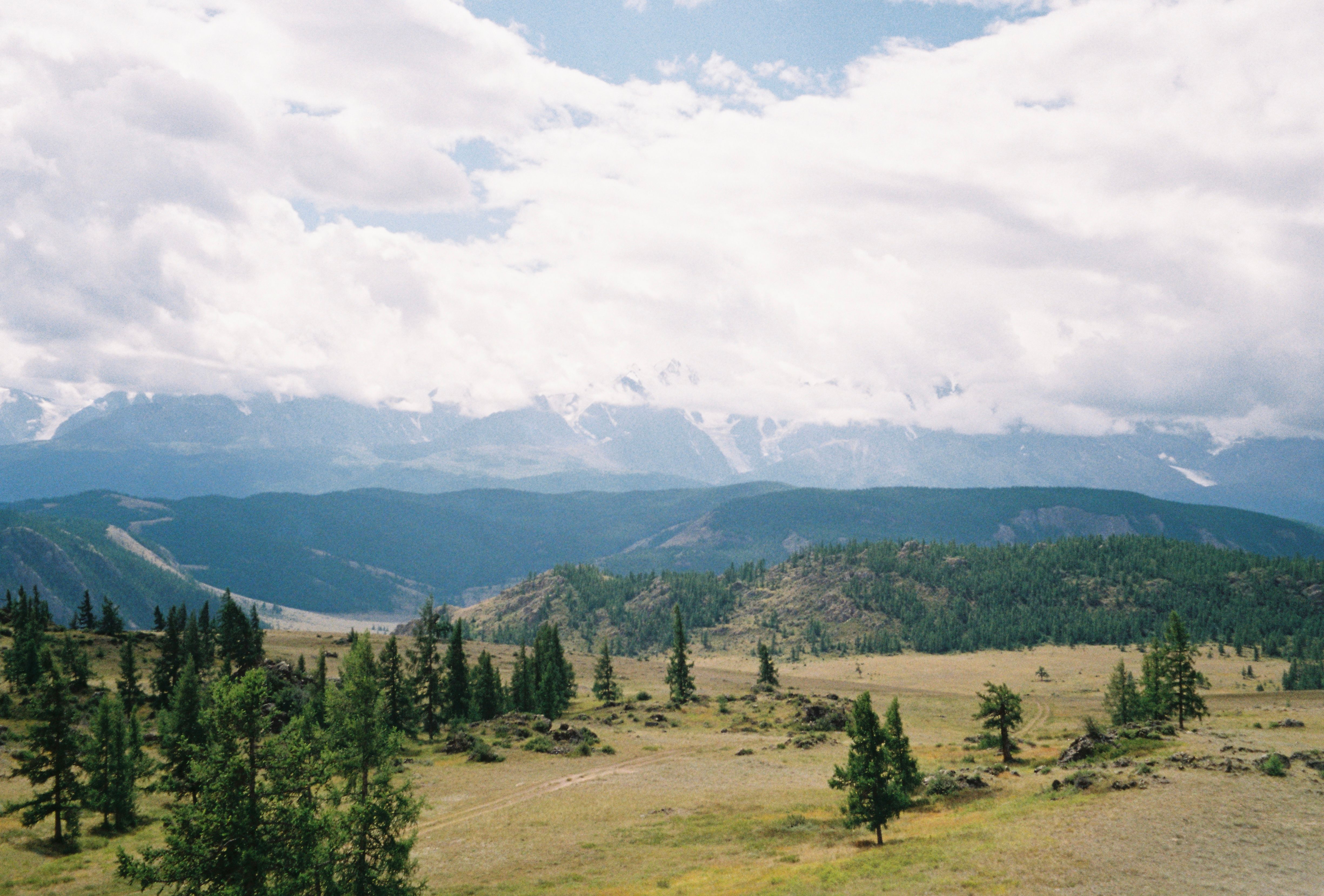 [ColoSach]-expansive-landscape-with-mountains,-hills,-and-scattered-evergreen-trees-under-a-cloudy-sky.
