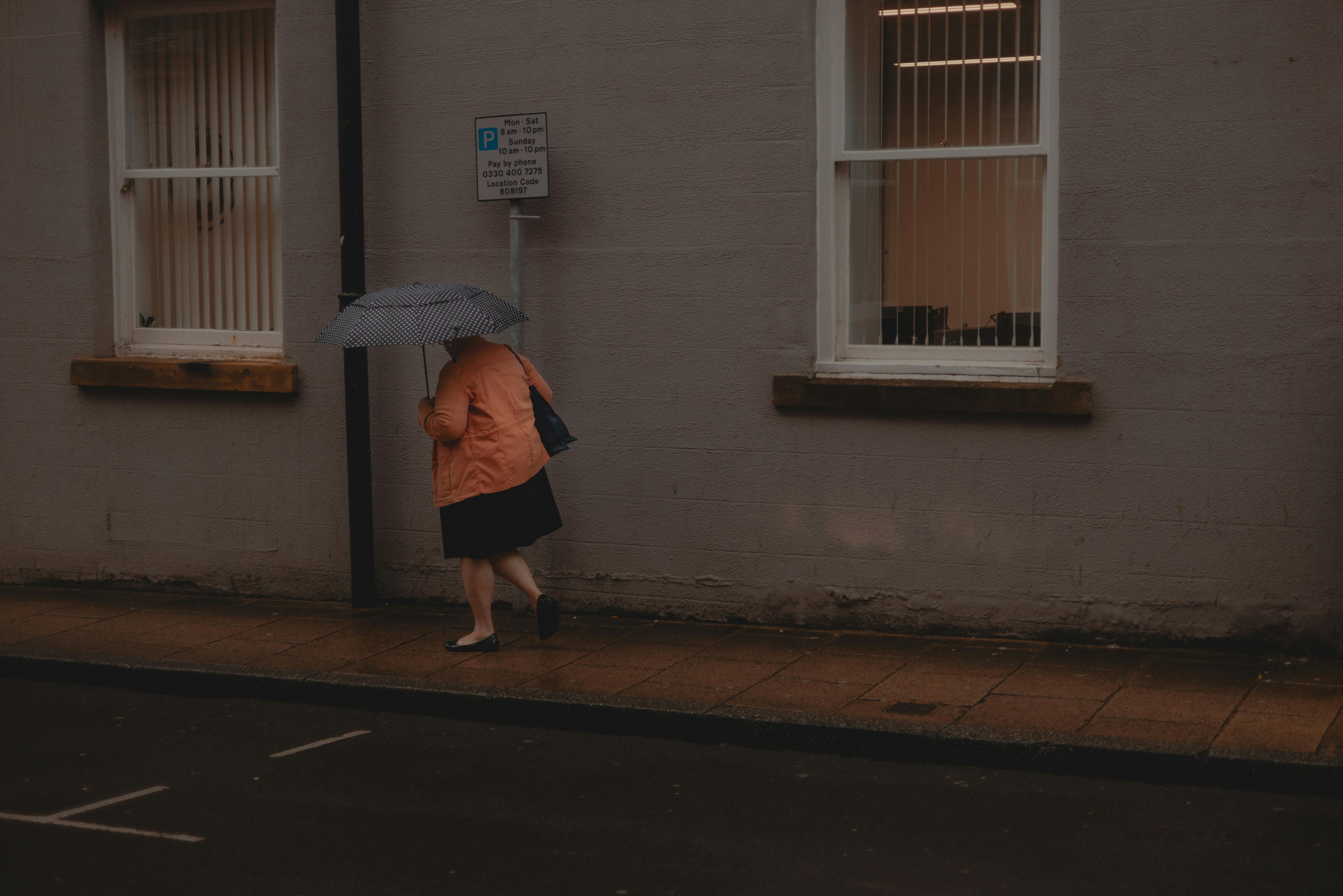 a woman walking down the street with an umbrella