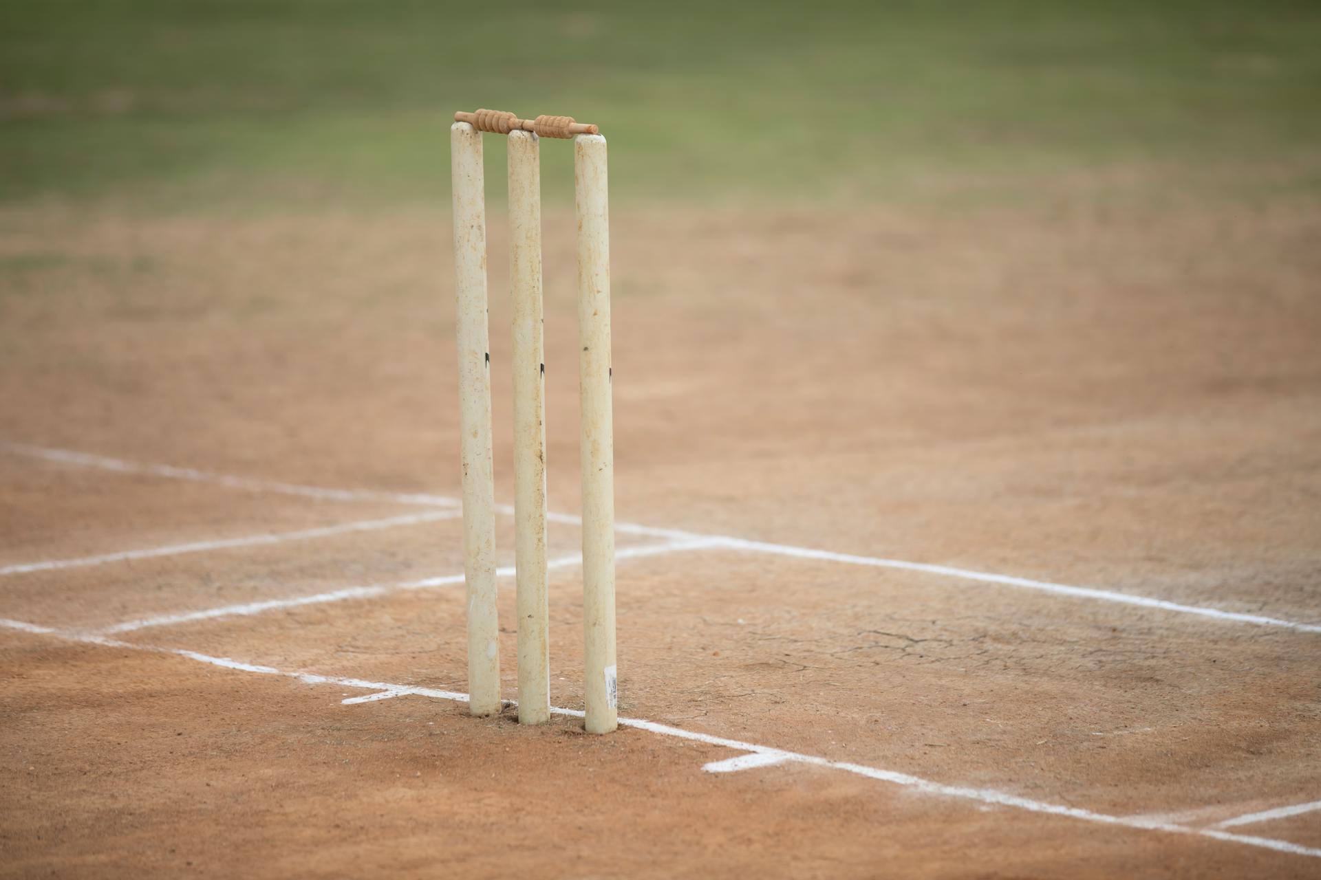 Cricket Wicket on a Pitch Close-up