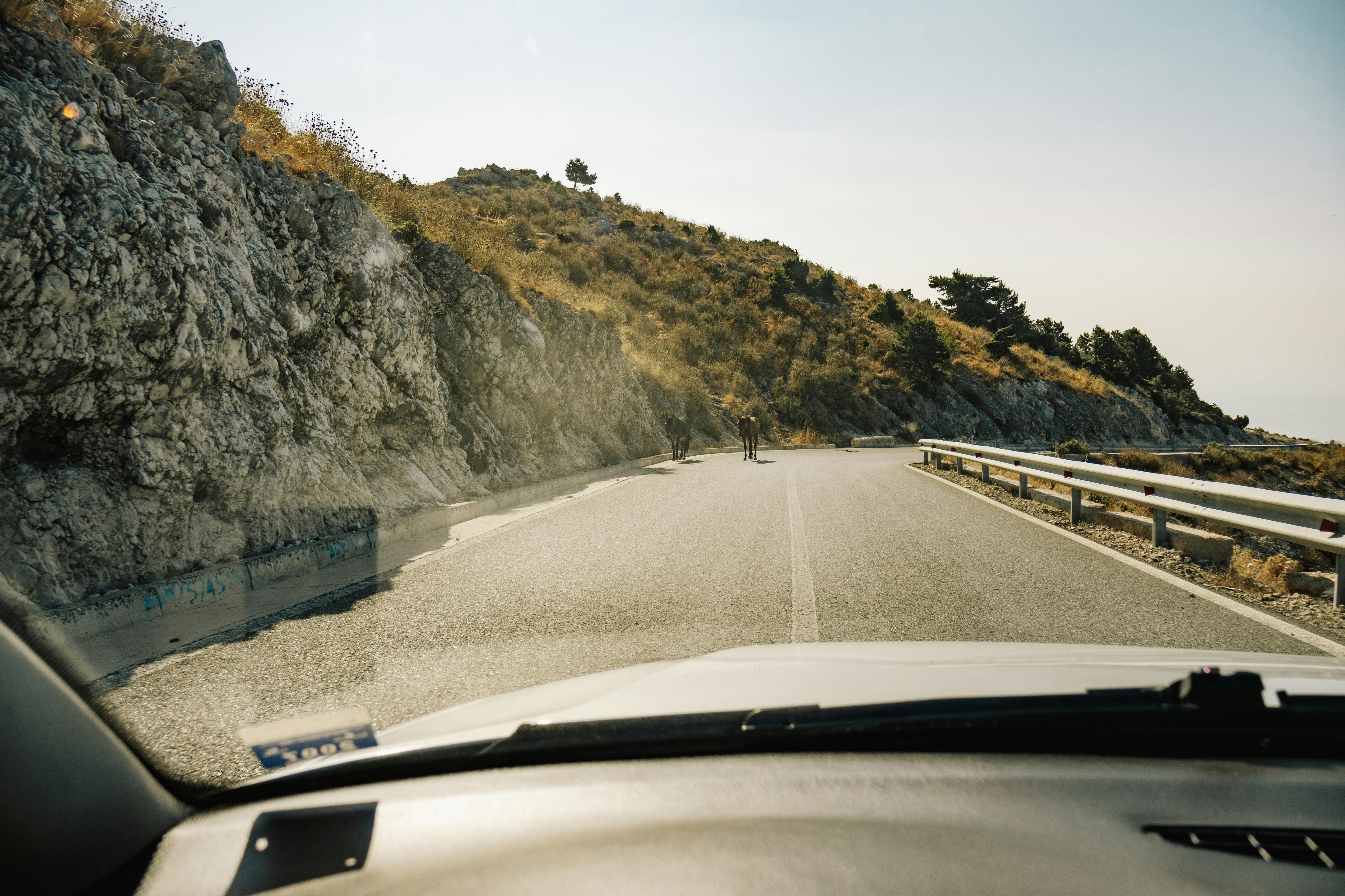 a view of the road from inside a car