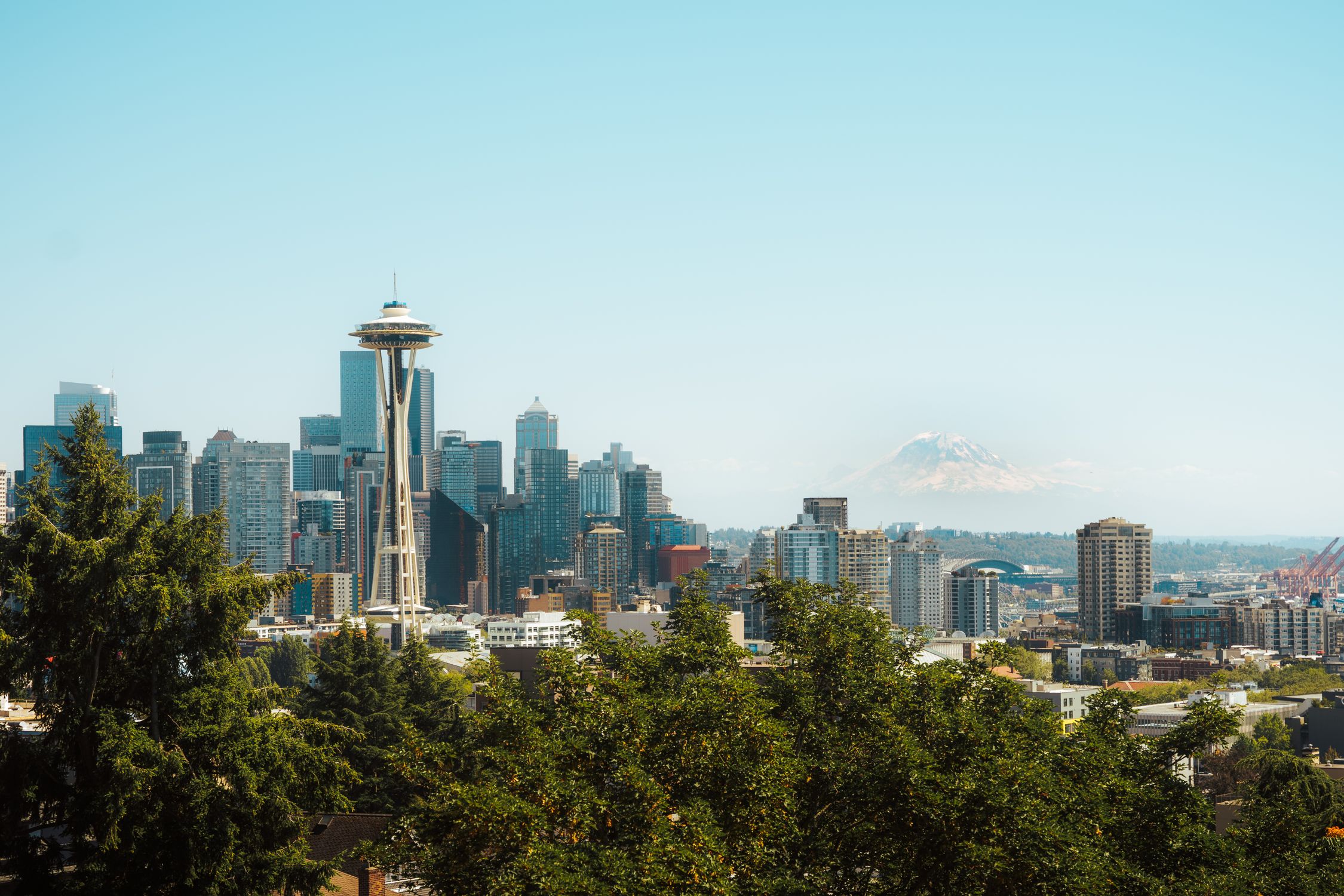 Mount Rainer Seattle Drive Photo of Seattle Skyline with Mount Rainier · Free Stock Photo