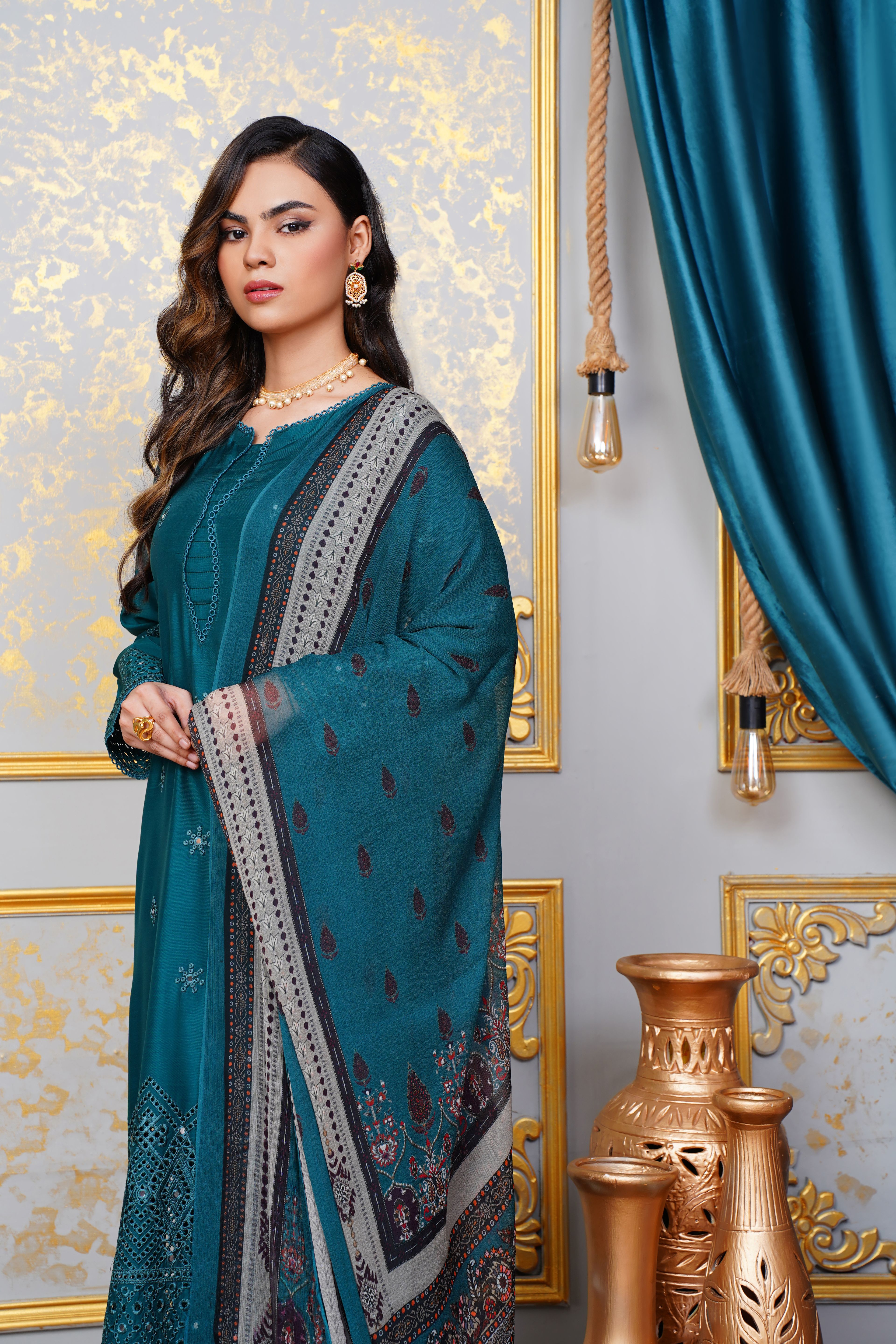 Embroidered Georgette Three-Piece