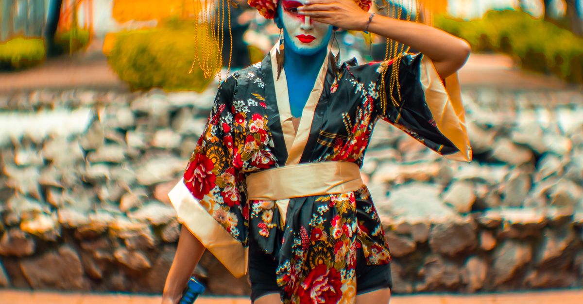 Geisha Hat Geisha in Traditional Clothing and Hat at Park · Free Stock Photo