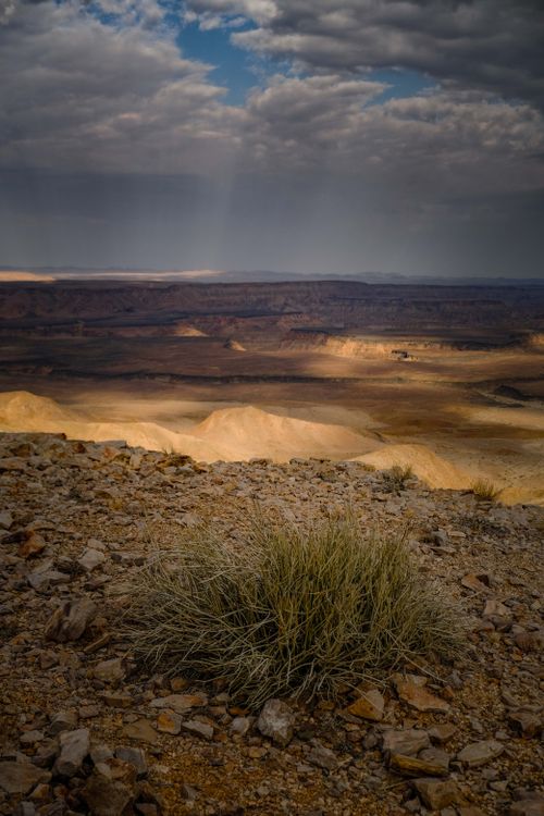 Free Explore the stunning beauty of an arid desert landscape with a dramatic cloudy sky overhead. Stock Photo