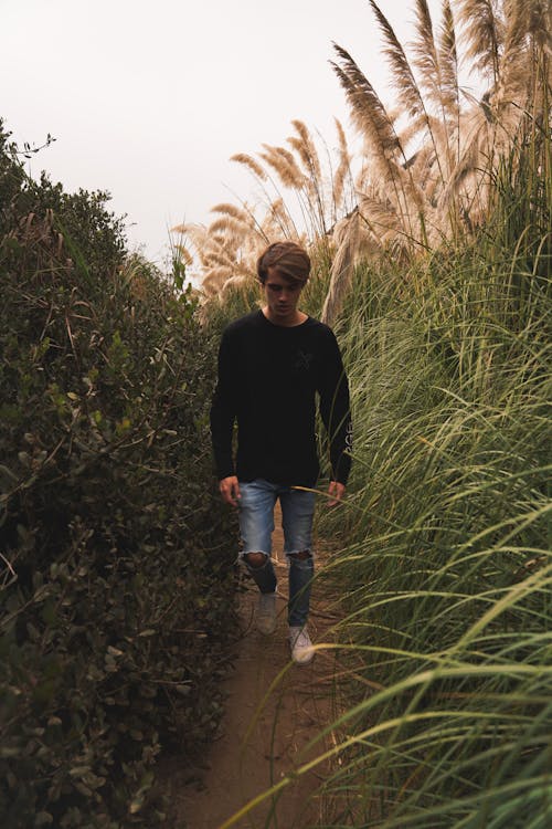 Man Walking Near Plants