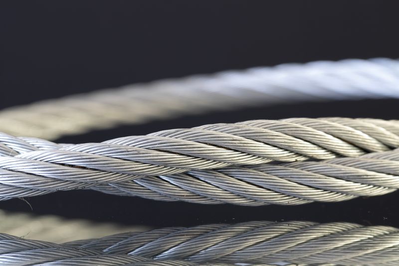 Close-up of twisted steel wire cable