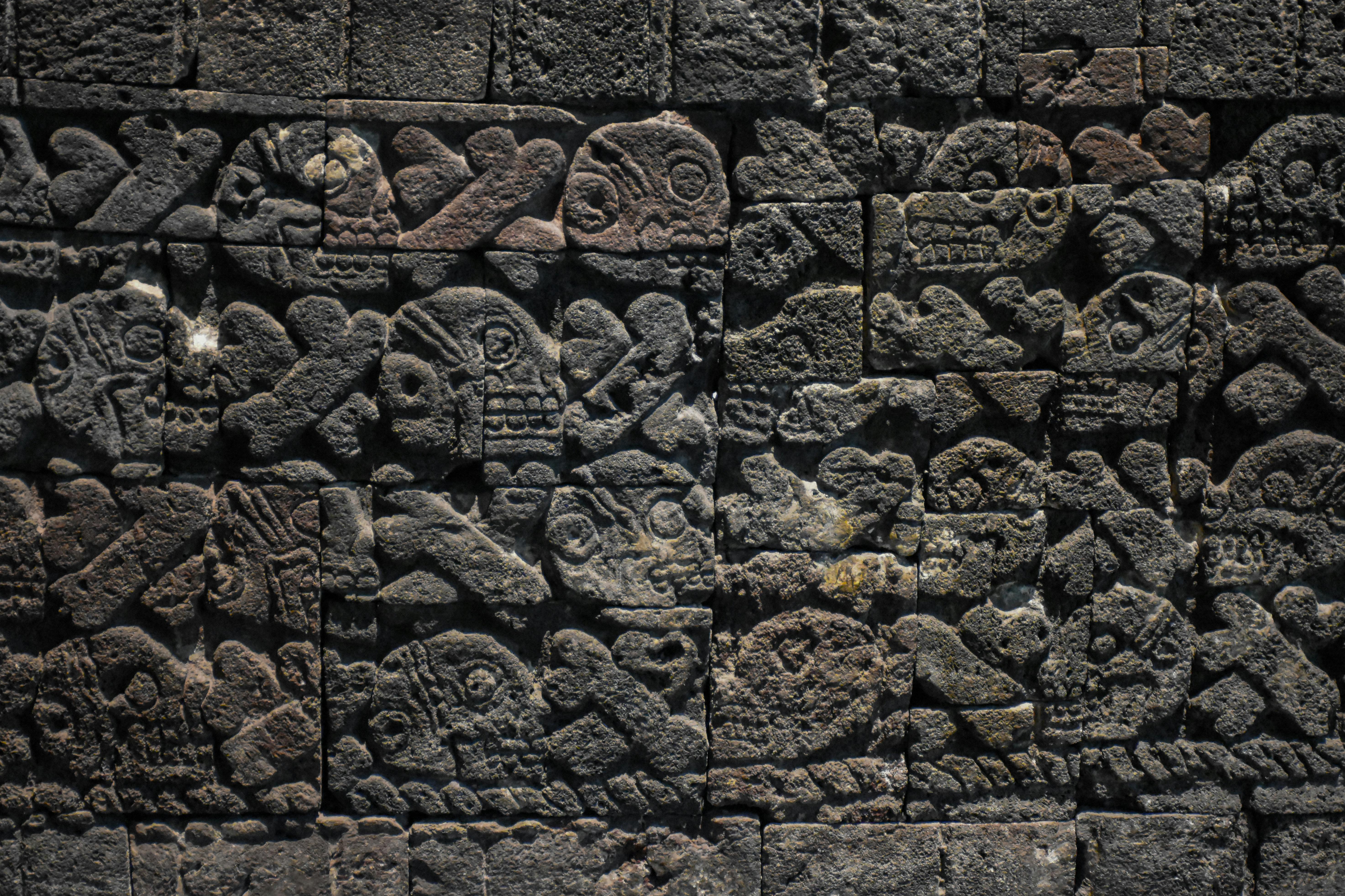 ancient stone carvings on the wall of a building