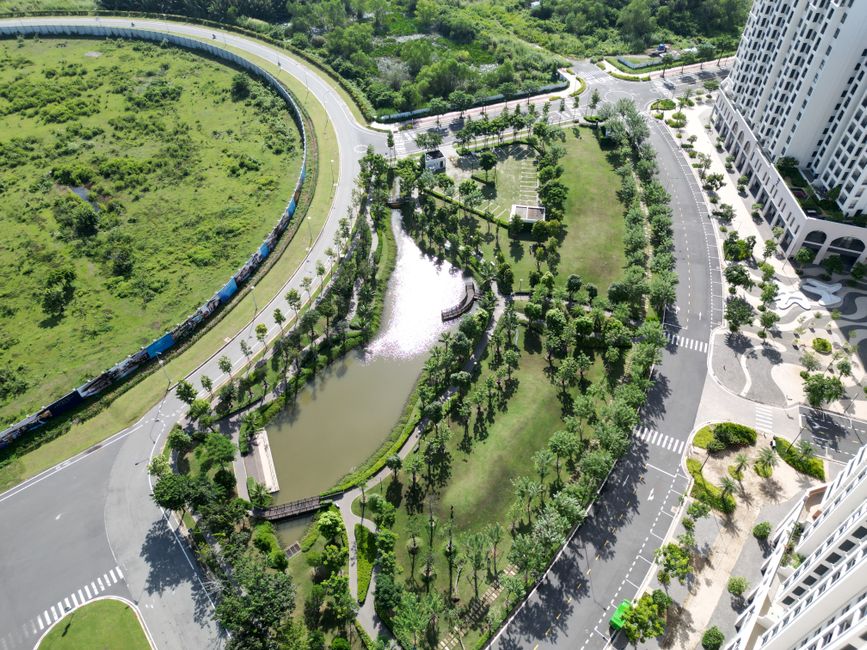 Aerial view showcasing vibrant greenery and modern architecture in Đồng Nai, Vietnam.