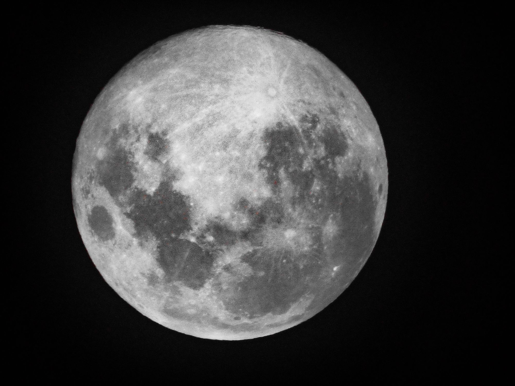 Detailed close-up of the full moon in a clear night sky, showcasing lunar surface features.