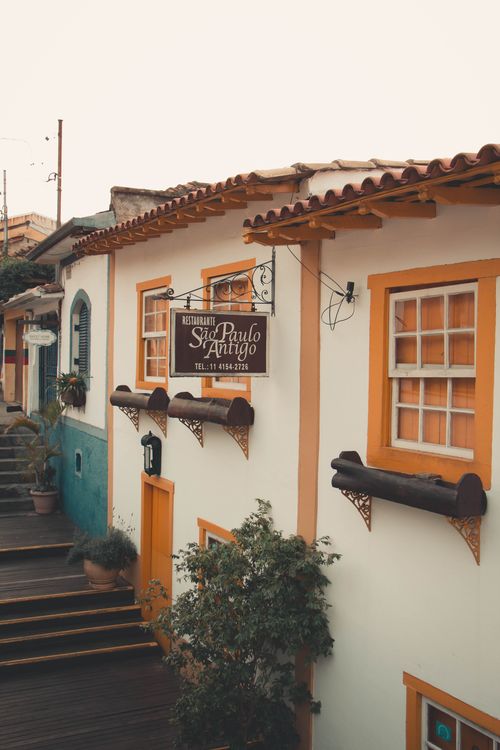 Free Colorful colonial-style houses on a charming street in São Paulo, Brazil. Stock Photo