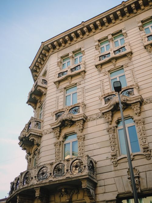 Free Beautiful ornate facade of a historic building in Bergamo, showcasing intricate architectural details. Stock Photo