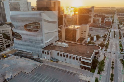 Free Aerial view of contemporary buildings in downtown Rochester, Minnesota during sunrise. Stock Photo
