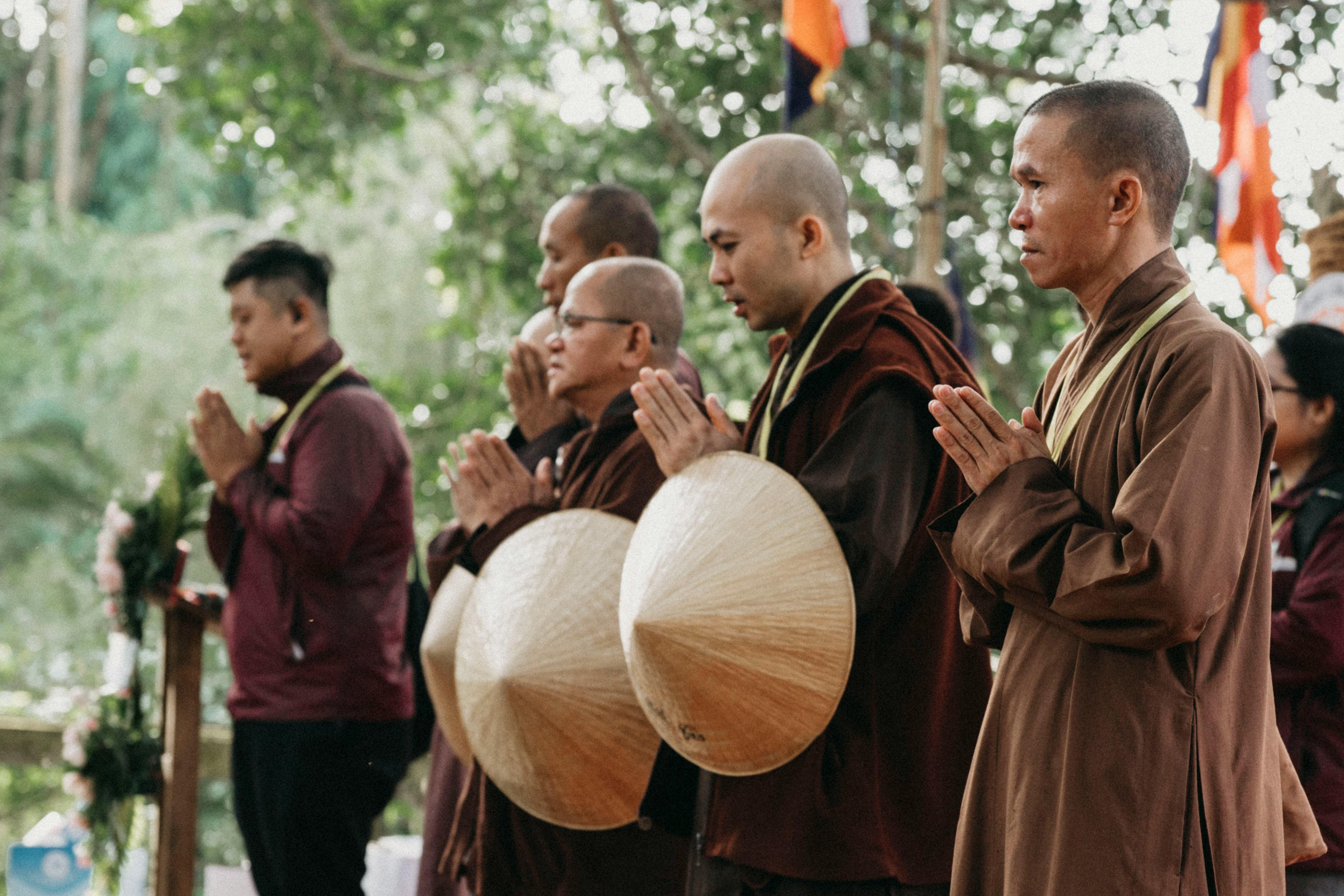 Buddhist Monks in Outdoor Prayer Ceremony