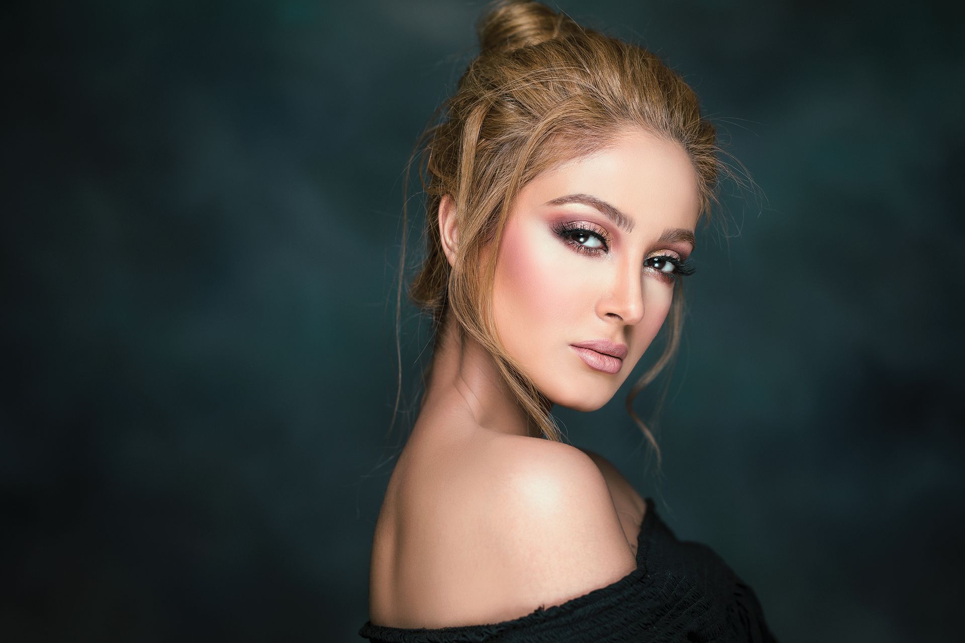 Woman Wearing Black Off Shoulder Top