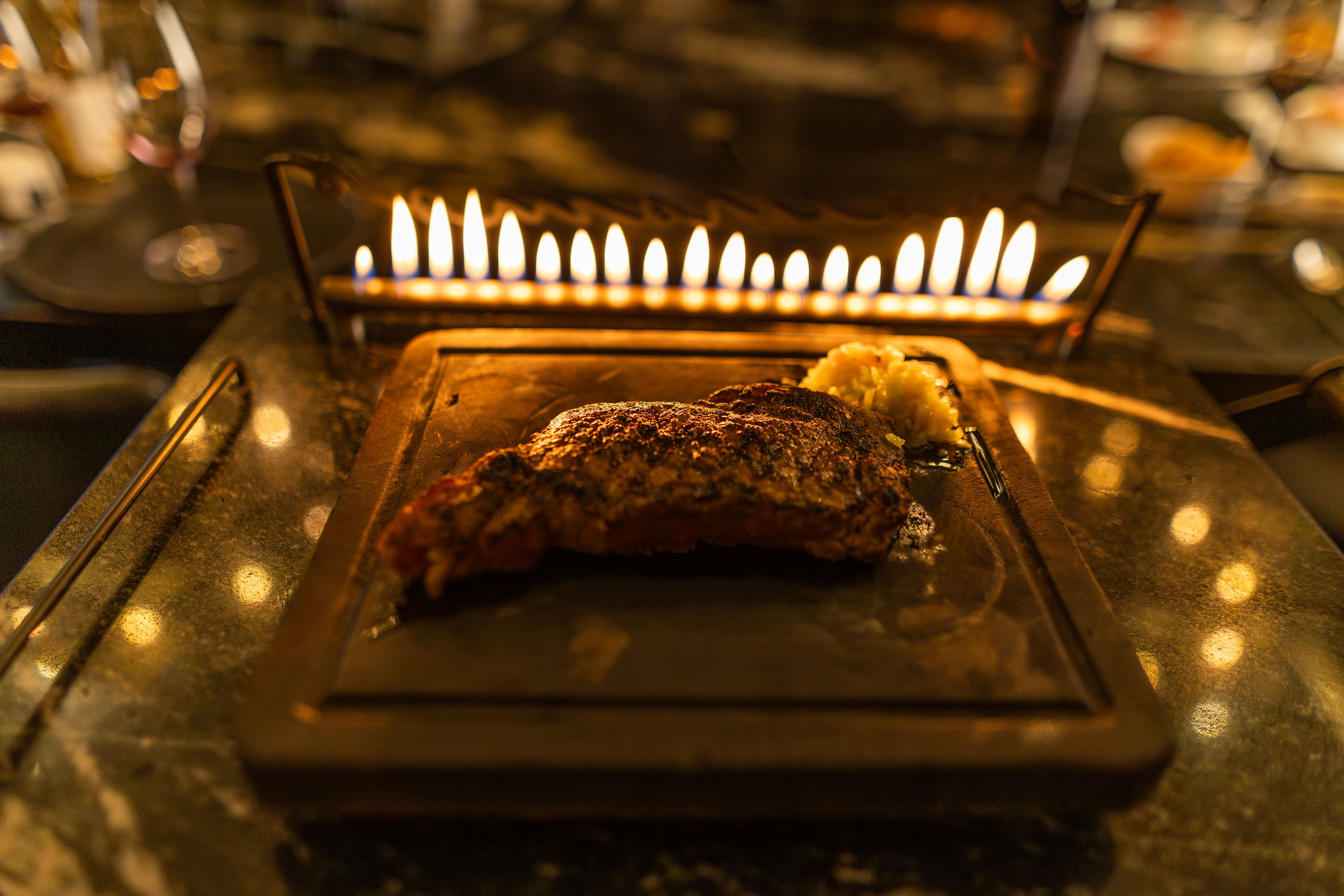 Bone-In Steak au Poivre and Roasted Garlic