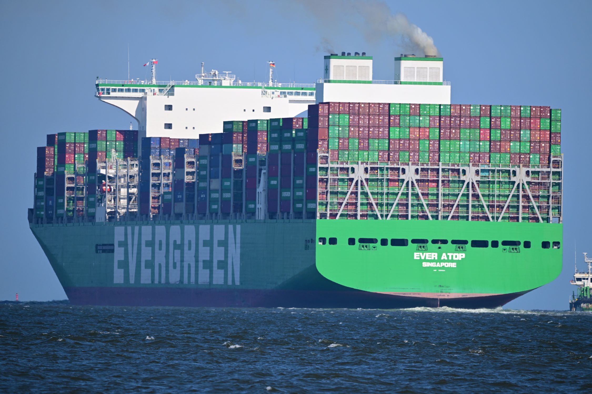 Evergreen Container Ship Layout Massive Evergreen Container Ship at Sea · Free Stock Photo